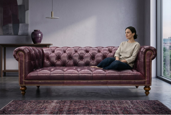 Brown Chesterfield 3 miejsce do siedzenia Sofa Skórzana Sofa Kanapa Podkładka Meble