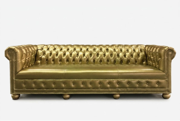 Chesterfield 4 miejsce do siedzenia Sofa Kanapa Skóra Ustawić Podkładkę Siedziba Materiał Złoto Siedziba Nowy