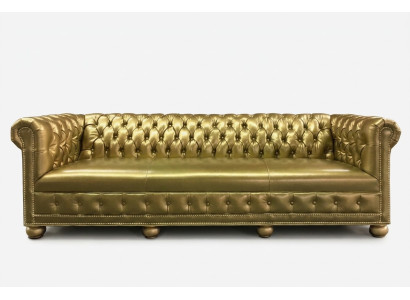 Chesterfield 4 miejsce do siedzenia Sofa Kanapa Skóra Ustawić Podkładkę Siedziba Materiał Złoto Siedziba Nowy