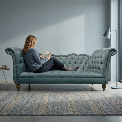 Angielska Luksusowa Sofa Chesterfield Kolorowa Włókienniczy Kanapa Turkis Niebiesko-Zielona Kanapy