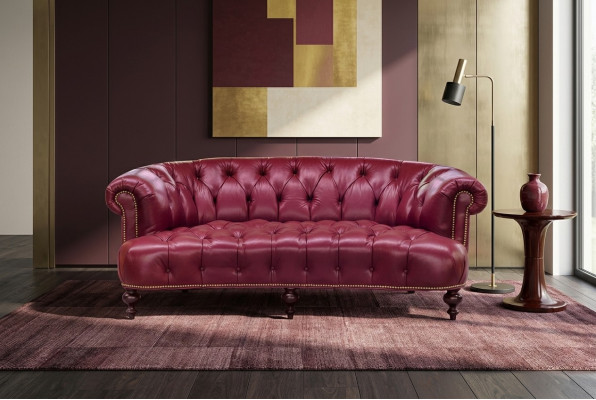 Designerska trzyosobowa kanapa Chesterfield w kolorze różowym, luksusowy design