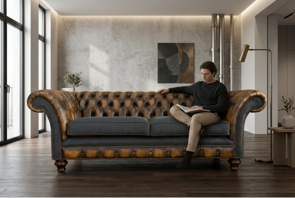 Design Zestaw Sofa Chesterfield 3 Kanapy Materiał Podkładka Skóra Trzyosobowa