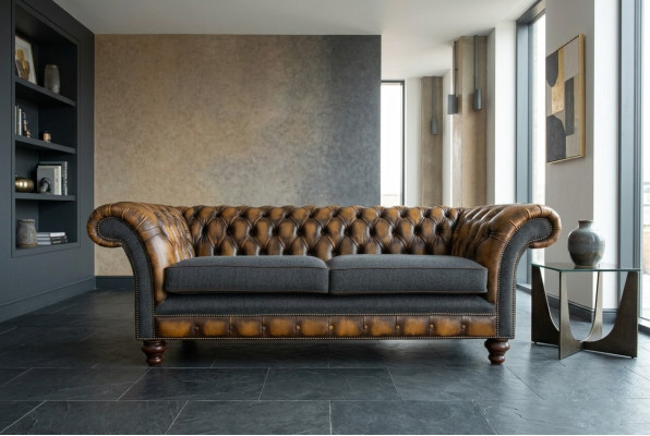 Design Zestaw Sofa Chesterfield 3 Kanapy Materiał Podkładka Skóra Trzyosobowa