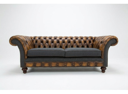 Design Zestaw Sofa Chesterfield 3 Kanapy Materiał Podkładka Skóra Trzyosobowa