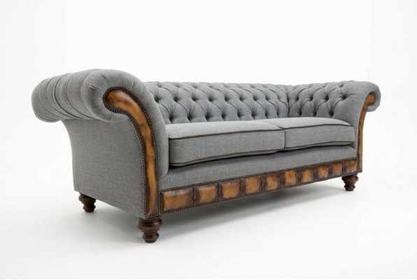 Szary Chesterfield Sofa materiałowa Sofa Kanapy Sofa Siedziba Sofy Włókienniczy Nowa Podkładka