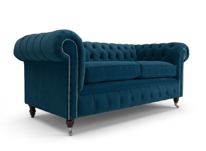 Niebieska luksusowa podkładka Chesterfield trzyosobowa designerska kanapa 3-osobowa