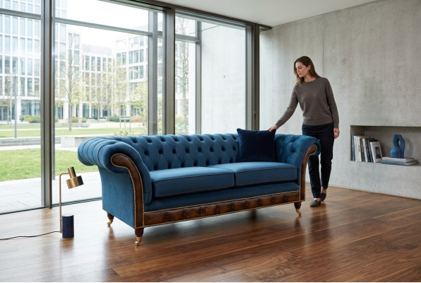 Sofa materiałowa Chesterfield niebieska Sofa Kanapa Siedziba Sofy Podkładka Włókienniczy Nowość