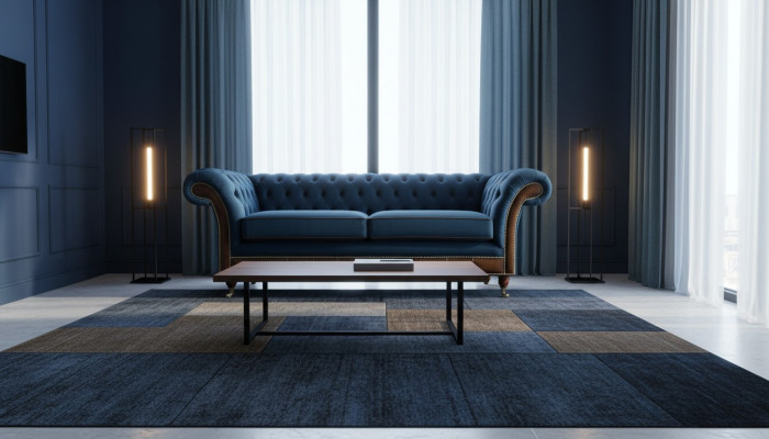 Sofa materiałowa Chesterfield niebieska Sofa Kanapa Siedziba Sofy Podkładka Włókienniczy Nowość