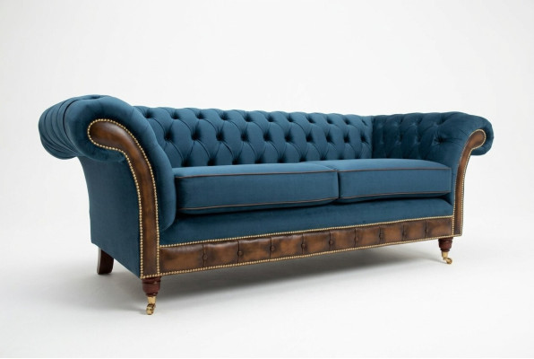 Sofa materiałowa Chesterfield niebieska Sofa Kanapa Siedziba Sofy Podkładka Włókienniczy Nowość