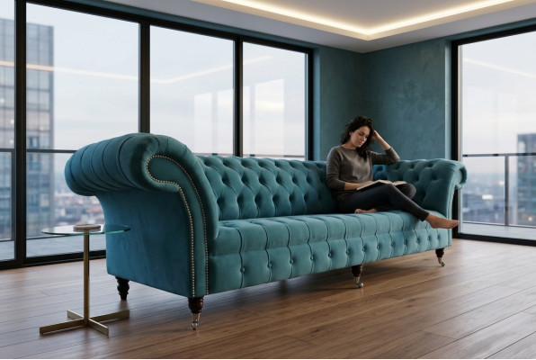 Chesterfield Couch xxl duża sofa kanapy Aksamit Skóra Włókienniczy Podkładka sofy 4 miejsce siedzące