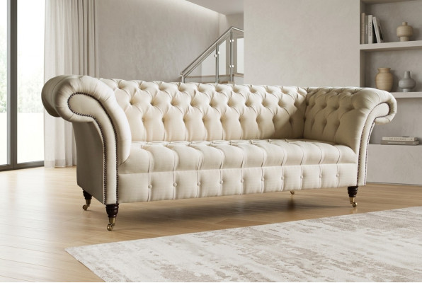 Nowoczesna Beżowa Sofa Chesterfield 3-miejsce do siedzenia Salon Couch