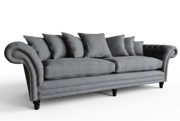 Klasyczna kanapa Chesterfield 4 miejsce do siedzenia Sofa Aksamit Skóra Design Szara 265cm