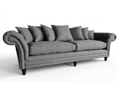 Klasyczna kanapa Chesterfield 4 miejsce do siedzenia Sofa Aksamit Skóra Design Szara 265cm