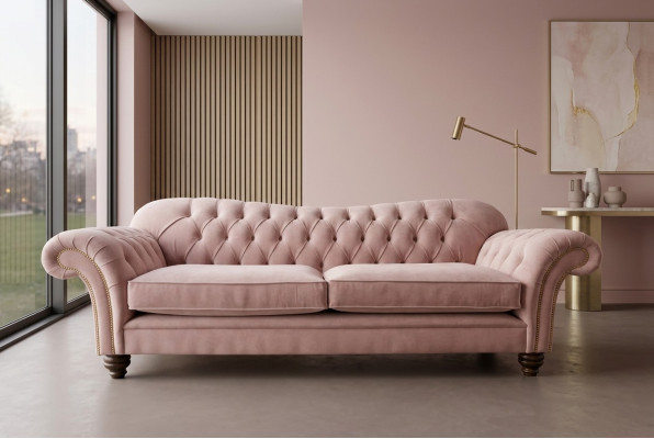 Klasyczna Kanapa Chesterfield 4 miejsce do siedzenia Sofa Aksamit Skóra Design Różowa 240cm