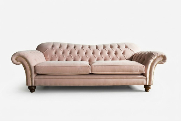 Klasyczna Kanapa Chesterfield 4 miejsce do siedzenia Sofa Aksamit Skóra Design Różowa 240cm