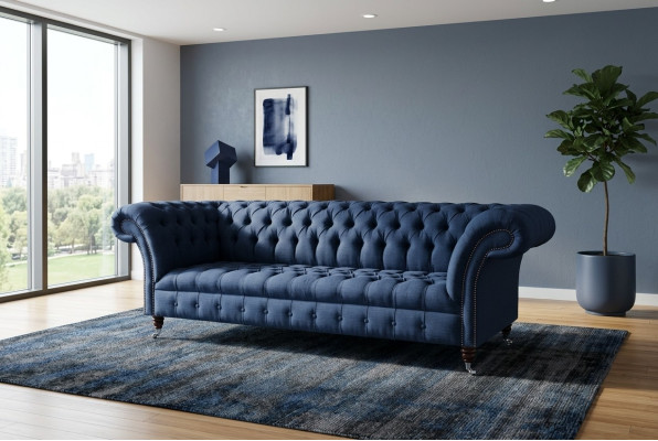 Blue Włókienniczy Chesterfield 4-miejsce do siedzenia designerska Podkładka pod sofę