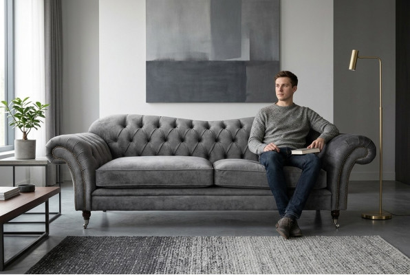 Sofa materiałowa Chesterfield Zestaw sofowy 4 miejsca do siedzenia Ustawić Design Nowoczesna sofa