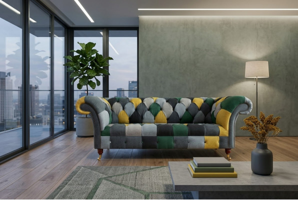 Sofa Trzyosobowa Podkładka Design Sofa Sofa 3-osobowa Siedziba Sofy Pokój Meble Green Modern