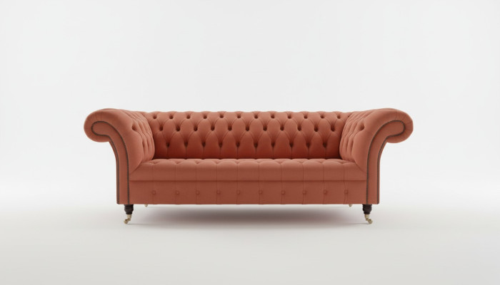 Luksusowa 3-miejsce do siedzenia Orange Chesterfield Designerska kanapa do salonu