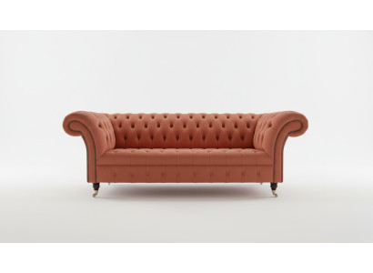 Luksusowa 3-miejsce do siedzenia Orange Chesterfield Designerska kanapa do salonu
