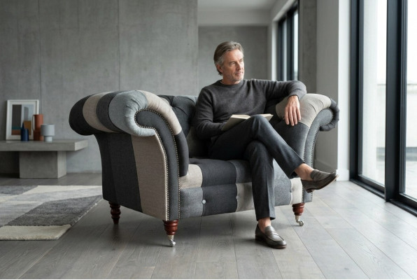 Szaro-niebieskie Chesterfield Fotel Luksusowe meble jednoosobowe Designerskie
