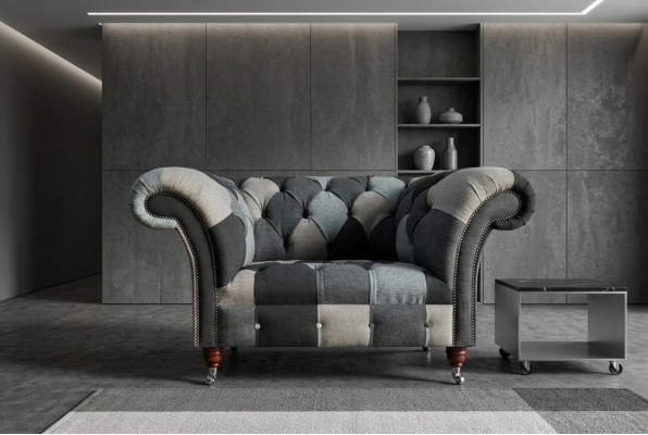 Szaro-niebieskie Chesterfield Fotel Luksusowe meble jednoosobowe Designerskie