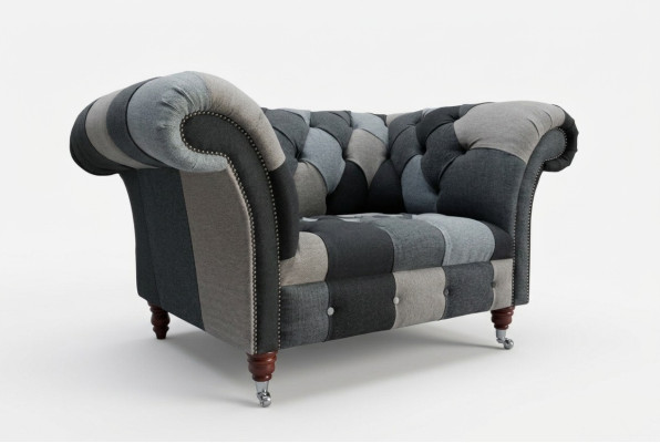 Szaro-niebieskie Chesterfield Fotel Luksusowe meble jednoosobowe Designerskie