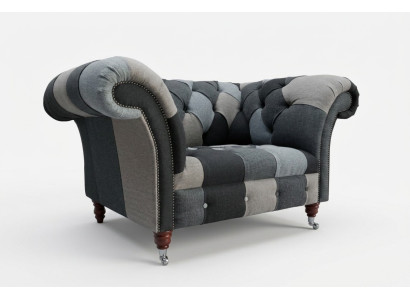 Szaro-niebieskie Chesterfield Fotel Luksusowe meble jednoosobowe Designerskie