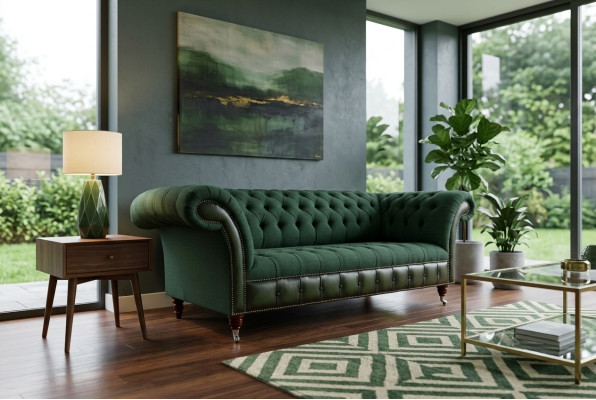 Designerska Sofa Chesterfield Green Chesterfield Luksusowa 3-miejsce siedzące Living Room Couch