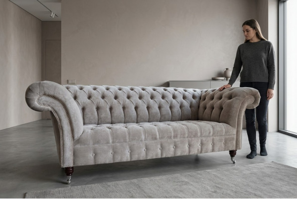 Chesterfield 3-osobowa kanapa tapicerowana w salonie trzyosobowa nowa sofa do salonu.