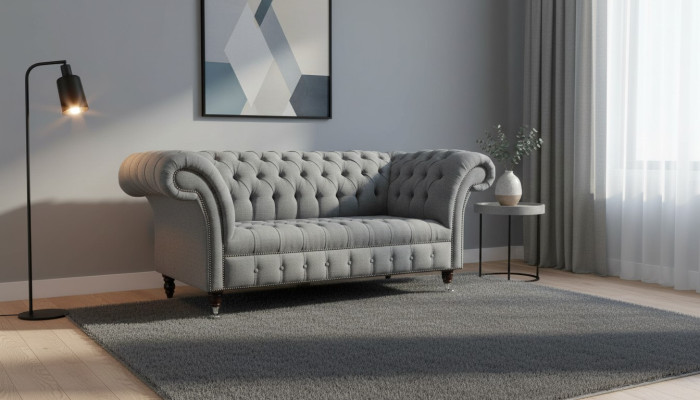 Chesterfield Original Sofa JVMoebel Tekstylne Kanapy Szary Materiał 185cm Kanapa Sofa