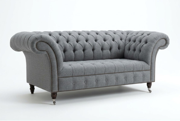 Chesterfield Original Sofa JVMoebel Tekstylne Kanapy Szary Materiał 185cm Kanapa Sofa