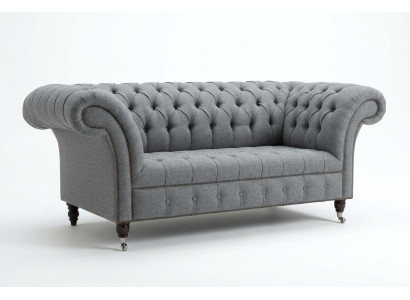 Chesterfield Original Sofa JVMoebel Tekstylne Kanapy Szary Materiał 185cm Kanapa Sofa