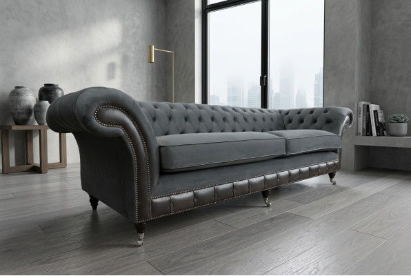 Klasyczna Kanapa Chesterfield 4 miejsce do siedzenia Sofa Aksamit Skóra Design Czarny Nowość