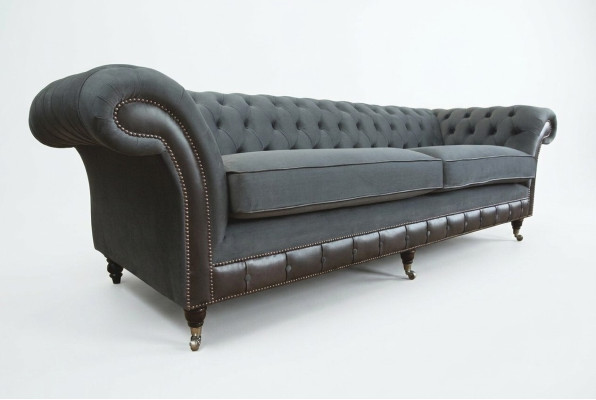 Klasyczna Kanapa Chesterfield 4 miejsce do siedzenia Sofa Aksamit Skóra Design Czarny Nowość