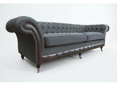 Klasyczna Kanapa Chesterfield 4 miejsce do siedzenia Sofa Aksamit Skóra Design Czarny Nowość