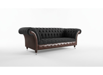 Chesterfield Original Sofa JVMoebel Kanapa Tkanina Kanapy Tkanina Czarna Nowa