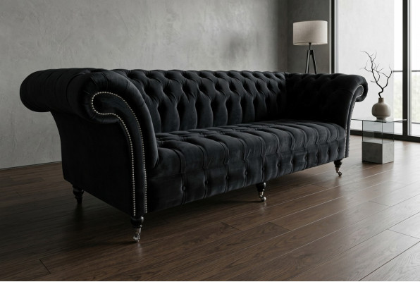 Czarna nowoczesna czteroosobowa luksusowa 4-miejscowa sofa do salonu