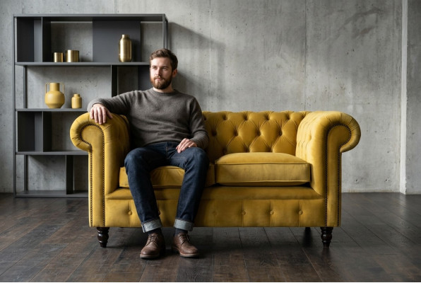 Sofa Chesterfield 2-osobowa kanapa tapicerowana kanapa trzyosobowa Żółte sofy aksamitne Nowości