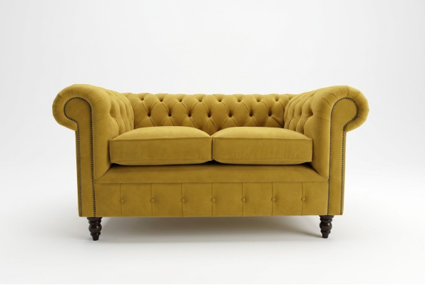 Sofa Chesterfield 2-osobowa kanapa tapicerowana kanapa trzyosobowa Żółte sofy aksamitne Nowości
