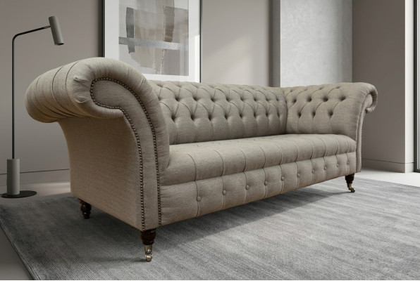 klasyczna sofa Chesterfield w stylu 3-osobowym pokryta aksamitem i skórą o długości 225 cm