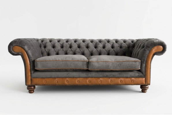 Szaro-brązowy Chesterfield 3-miejsce siedzące w salonie luksusowa kanapa