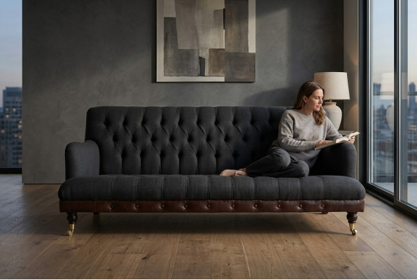 Klasyczna kanapa Chesterfield 3 miejsce do siedzenia Sofa Aksamit Skóra Blue Design Podkładka