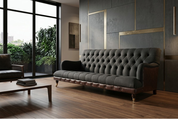 Klasyczna kanapa Chesterfield 3 miejsce do siedzenia Sofa Aksamit Skóra Blue Design Podkładka