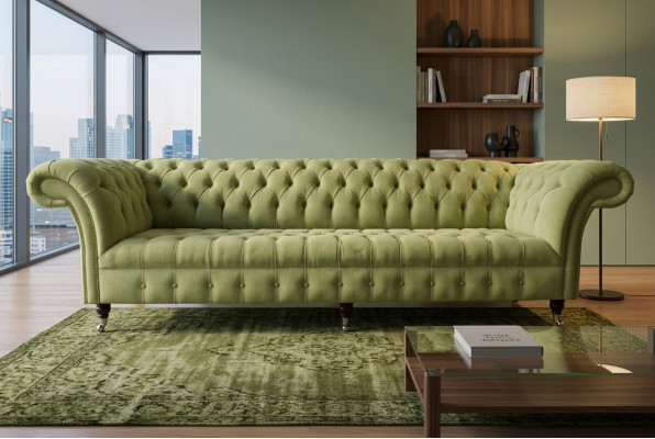 Klasyczna Sofa Chesterfield 4 miejsce do siedzenia Sofy Kanapy Skóra Green Design Podkładka