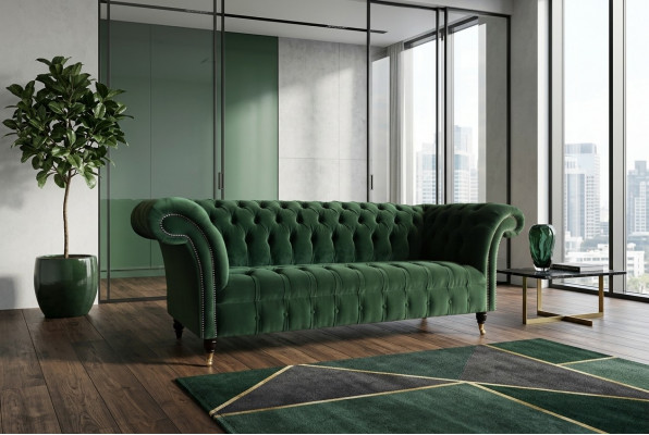 Klasyczna kanapa Chesterfield Design 3 miejsce do siedzenia Sofa Aksamit Skóra duża zielona nowa
