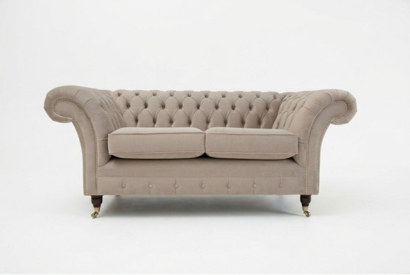 Chesterfield Sofa 2 osobowa kanapa tapicerowana Projektant Kanap Kanapy Komplet Beżowy Aksamit