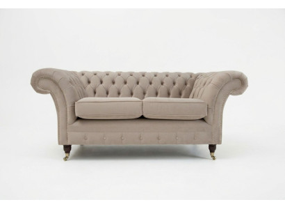 Chesterfield Sofa 2 osobowa kanapa tapicerowana Projektant Kanap Kanapy Komplet Beżowy Aksamit