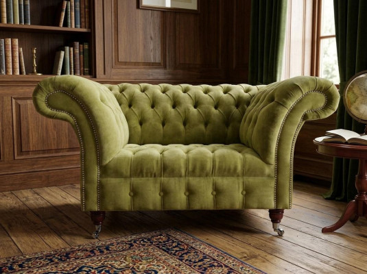 Chesterfield Design Materiałowy Sofa Fotel 1,5 Miejscowy Kanapa Tapicerowana Sofy Salon Aksamit Zielony