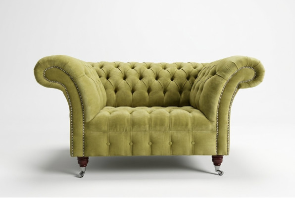 Chesterfield Design Materiałowy Sofa Fotel 1,5 Miejscowy Kanapa Tapicerowana Sofy Salon Aksamit Zielony